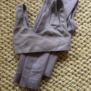 Set Active Women's Seamless Ribbed Bralette and Leggings Set - purple grey